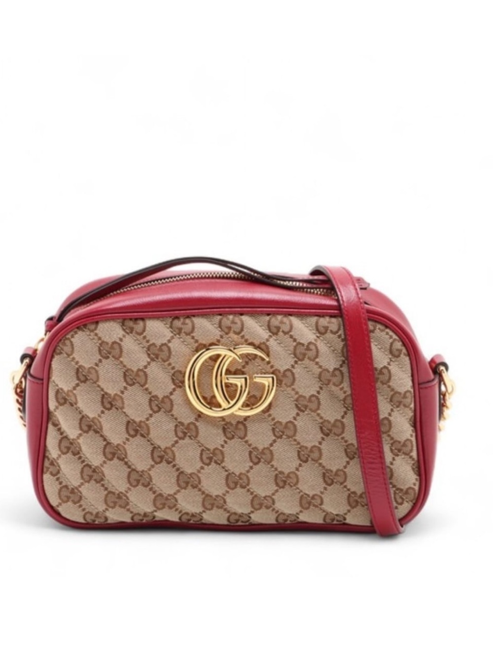 Gucci Beige Monogram Crossbody with Red Leather Trim